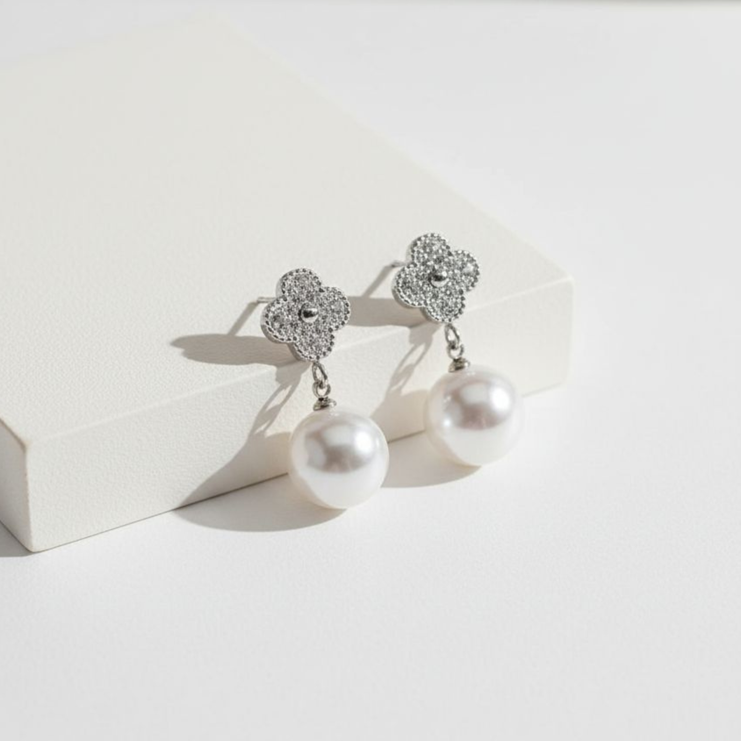pearl and zircon drop earrings
