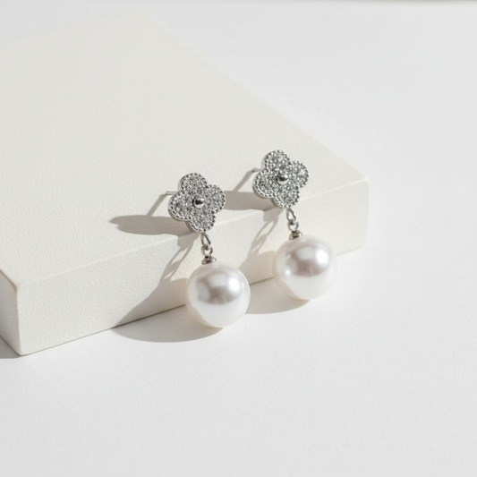 pearl and zircon drop earrings